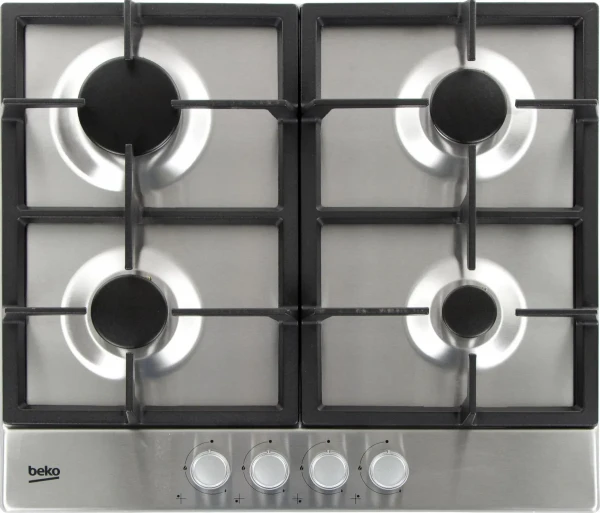 Газовая варочная панель Beko HIAG64225SX, нержавеющая сталь, 4 конфорки, чугунная решетка, газ-контроль 