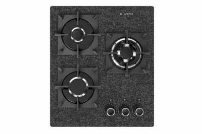 Газовая варочная панель GEFEST ПВГ 2100-01 К73,черный / с рисунком "камень", 3 конфорки, газ-контроль, электророзжиг, чугунные решетки