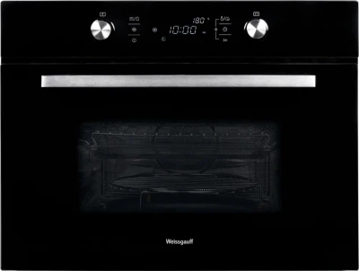 Компактный духовой шкаф Weissgauff OE 449 PDB, чёрный, 44 л, с СВЧ, утапливаемые рукоятки, 13 программ