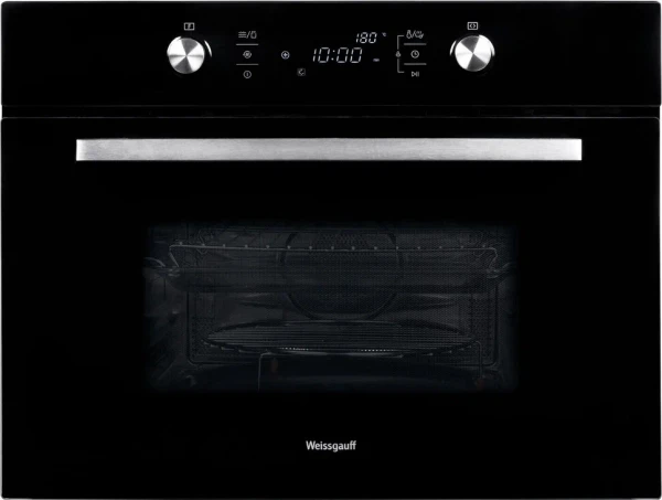 Компактный духовой шкаф Weissgauff OE 449 PDB, чёрный, 44 л, с СВЧ, утапливаемые рукоятки, 13 программ
