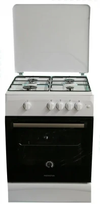 Газовая плита RENOVA SG6G-W, эмалированная, электроподжиг, 4 конфорки, стальные решетки, белая, 70 л