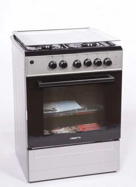 Кухонная плита VESTA VALENCIA VKE 10-E Серый Ex, комбинированная, электроподжиг, эмалированная, 3 газовые конфорки, 1 электрическая конфорка, электрическая духовка, 65 л