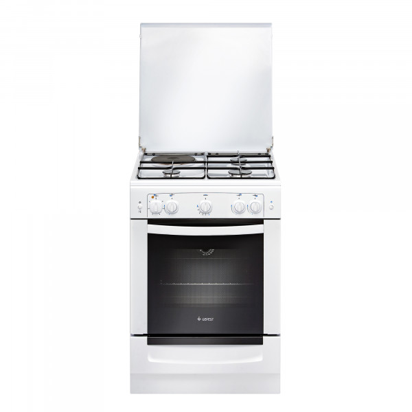 Комбинированная плита Gefest 6110-01 0300, белая, газ-контроль полный, конфорок газовых - 3 шт, электрических - 1 шт, электророзжиг