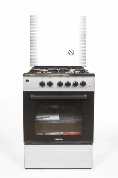 Кухонная плита Vesta Valencia VGE 10-E Серая EX, эмалированная, комбинированная, электроподжиг, 4 газовые конфорки, электрическая духовка, 65 л