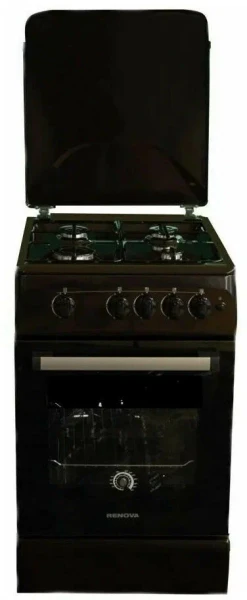 Газовая плита RENOVA SG6G-BR, коричневая, эмалированная, электроподжиг, 4 конфорки, стальные решетки, 70 л