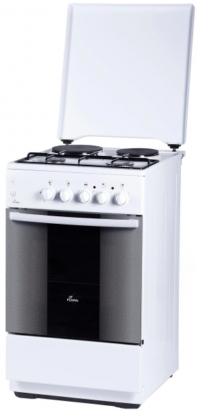Кухонная плита Flama RК2211 W, комбинированная, 2 газовые конфорки, 2 электрические конфорки, электрическая духовка, 50 л