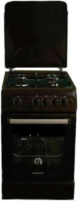 Газовая плита RENOVA SG5G-BR, коричневая, электроподжиг, стальные решетки, 4 конфорки, 54 л, эмалированная