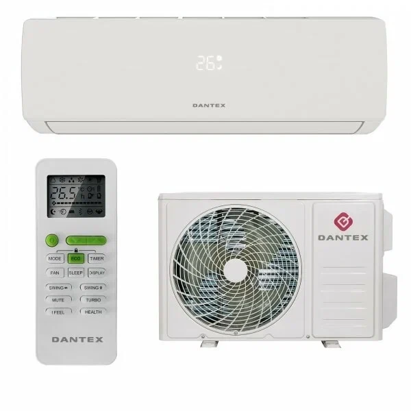 Сплит-система Dantex RK-12ENT5/ RK-12ENT5E ECO PRO, 35 м², автоочистка, авторестарт, антикоррозийное покрытие