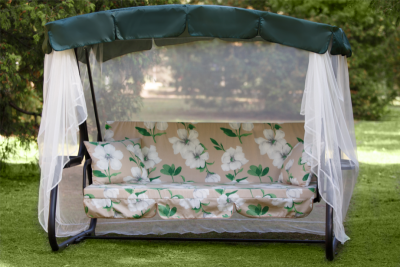 Садовые качели 3-местные с москитной сеткой Olsa с1201 Турин бежевый/цветы