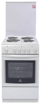 Электрическая плита De Luxe 506004.03э, белая, традиционная очистка, чугунные конфорки