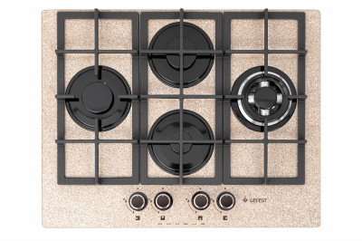 Газовая варочная панель GEFEST 2231-01 Р48, бежевый / с рисунком "камень", 4 конфорки, газ-контроль, электророзжиг, чугунные решетки