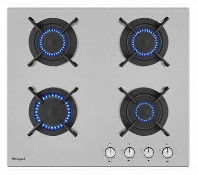 Газовая варочная панель Weissgauff HGG 640 XRV, нержавеющая сталь, чугунная решётка, газ-контроль, экспресс-конфорка, электроподжиг
