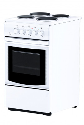 Электрическая кухонная плита Flama AE 1403 W, белая, эмаль, управление механическое, традиционная очистка, 4 зоны нагрева, 50 л