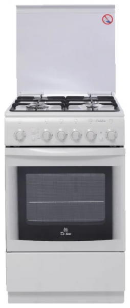 Газовая плита De Luxe 5040.41г, белый, эмалированная, электроподжиг, гриль, традиционная очистка, 4 конфорки, 43 л