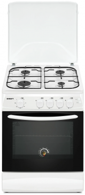 Газовая плита Kraft KF-FSK6403AGW, белый, газ-контроль духовки, электроподжиг, эмалированная, 4 конфорки, 70 л 