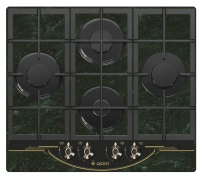 Газовая варочная панель GEFEST ПВГ 2231 К69, зеленый, 4 конфорки, газ-контроль, электророзжиг, чугунные решетки
