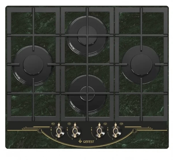 Газовая варочная панель GEFEST ПВГ 2231 К69, зеленый, 4 конфорки, газ-контроль, электророзжиг, чугунные решетки