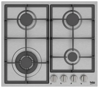 Газовая варочная панель Beko HIYG 64225 SXO, с рамкой, цвет панели серебристый, цвет рамки серебристый