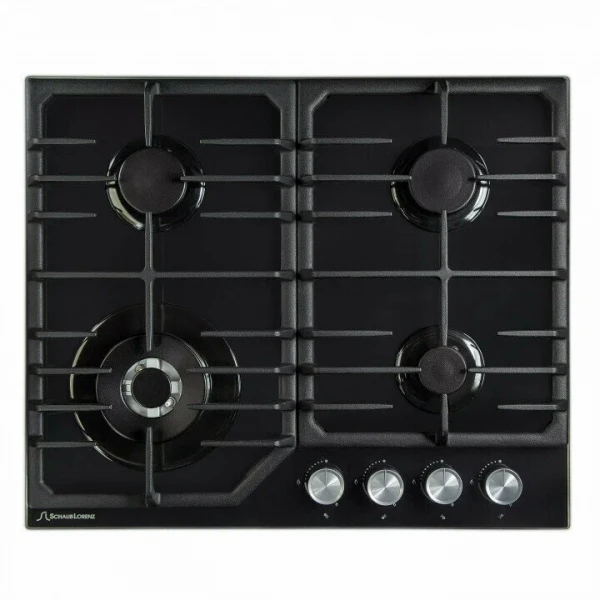 Варочная панель Schaub Lorenz SLK GY6018, чёрная, 4 конфорки, чугунные решётки, электроподжиг, WOK конфорка