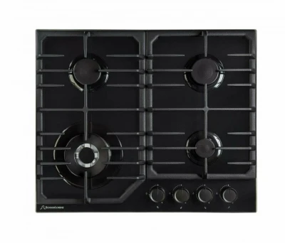 Варочная панель Schaub Lorenz SLK GY6028, чёрная, 4 конфорки, чугунные решётки, электроподжиг, газ-контроль, WOK конфорка