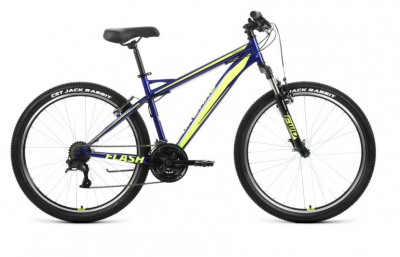 Велосипед FORWARD FLASH 26 1.2 (26" 21 ск. рост. 15") 2022, синий/ярко-зеленый, RBK22FW26648