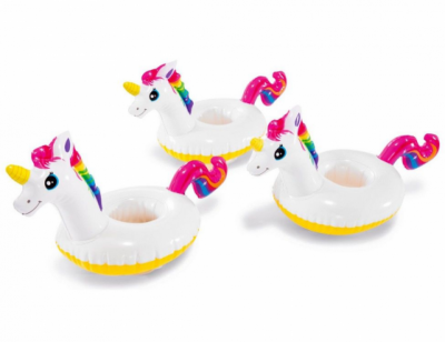 57506, Intex Надувной плавающий держатель для напитков "Единорог", комплект из 3 штук