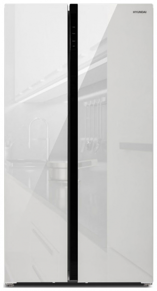 Холодильник Hyundai CS5003F, белое стекло, 496 л, внешнее покрытие-стекло, размораживание - No Frost, дисплей, 91.1 см х 178 см х 63.6 см 