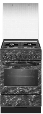 Комбинированная плита GEFEST 5302-03 0053, чёрная, гидролизная очистка, вертел с электроприводом, чугунные решетки, электророзжиг горелок, газ-контроль горелок стола