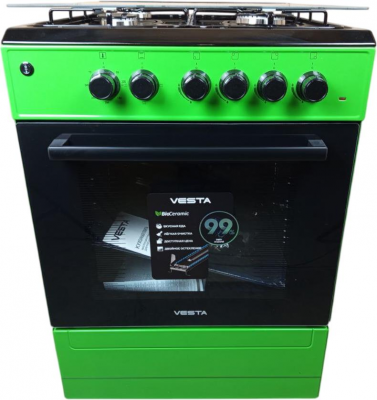 Газовая плита VESTA Valencia VGE 10-E Зеленая ГК с электрической духовкой, объем 65 л