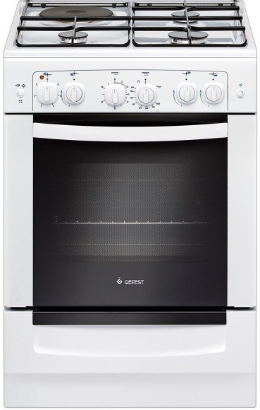 Кухонная плита GEFEST 6110-02 0300, комбинированная, газ-контроль, электроподжиг, подсветка духовки, 3 газовые конфорки, 1 электрическая конфорка, 52 л