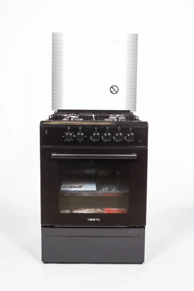 Кухонная плита Vesta Valencia VGE 10-E Чёрный Ex, комбинированная, электроподжиг, 4 газовые конфорки, электрическая духовка, 65 л