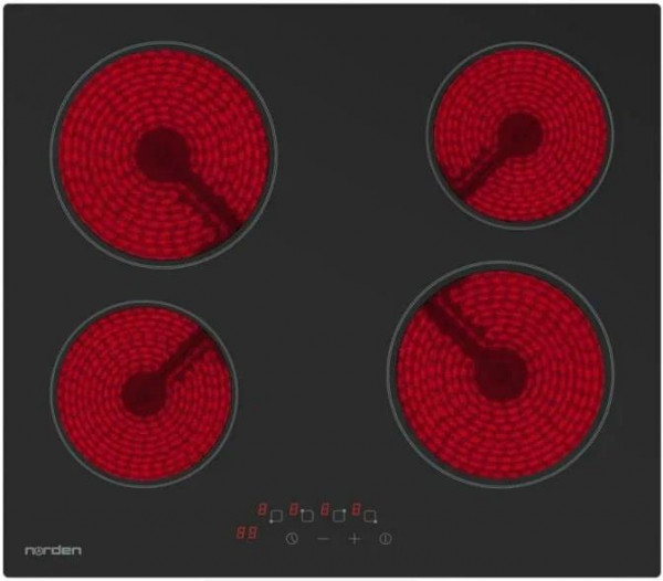 Электрическая варочная панель NORDEN VTRC 1 4G BLG черный, 4 конфорки, сенсорное управление, 9 уровней мощности