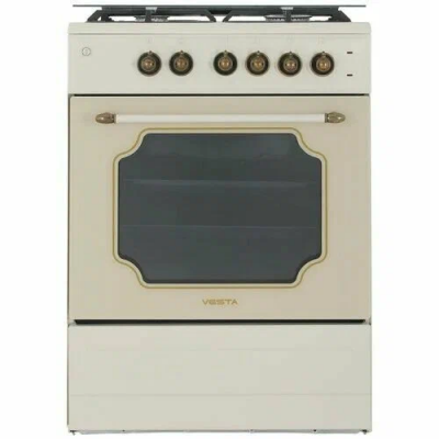 Кухонная плита VESTA Valencia VKE 10-E Бежевый Retro CHU, комбинированная, 3 газовые конфорки, 1 электрическая конфорка, электроподжиг, электрическая духовка, 65 л