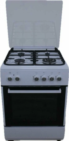 Кухонная плита Norden FF6403GAZW белый, комбинированная, 4 газовые конфорки, электрическая духовка, электроподжиг, 64 л