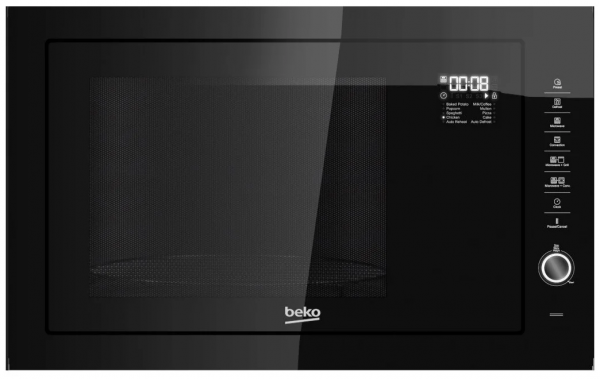 Микроволновая печь встраиваемая Beko MGB 25333 BG, черная, 25 л, 8 автоматических функций, 5 настроек мощности