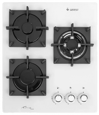 Газовая варочная панель GEFEST ПВГ 2100-01 К32, белый, конфорок - 3 шт, решетки - чугун, панель - закаленное стекло, электроподжиг, газ-контроль, белый