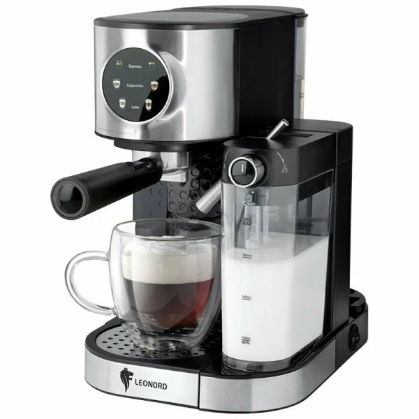 Кофемашина Leonord LE-1754M (108165), рожковая, мощность 1050 Вт, объем резервуара для воды 1.5 л, давление 15 бар