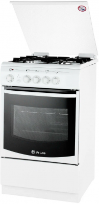 Комбинированная плита De Luxe 506040.01гэ(кр) белая, решетка чугунная, традиционная очистка