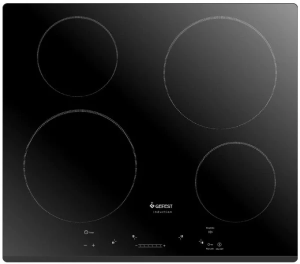Индукционная  варочная панель GEFEST ЭС В СН 4232, чёрная, 4 конфорки, сенсорное управление, аварийное отключение, блокировка