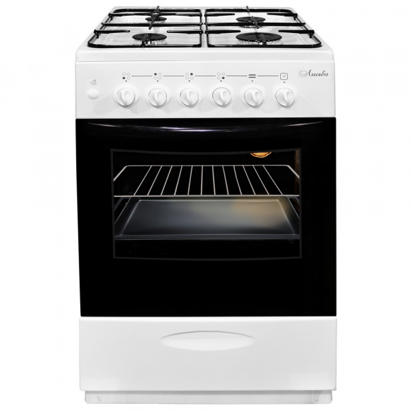 Кухонная плита Лысьва ГП 40р0 МС-2у с крышкой белая, газовая, электроподжиг, газ-контроль духовки, 57 л