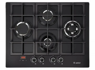 Газовая варочная панель GEFEST ПВГ 2231-02 Р3, конфорок - 4 шт, решетки - чугун, панель - закаленное стекло, электроподжиг, газ-контроль, таймер конфорок, черный 
