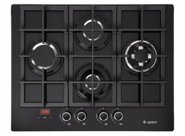 Газовая варочная панель GEFEST ПВГ 2231-02 Р3, конфорок - 4 шт, решетки - чугун, панель - закаленное стекло, электроподжиг, газ-контроль, таймер конфорок, черный 