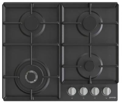 Газовая варочная панель Gorenje G641EXB, чёрная, 4 конфорки, газ-контроль, поворотные переключатели, электроподжиг, чугунные держатели