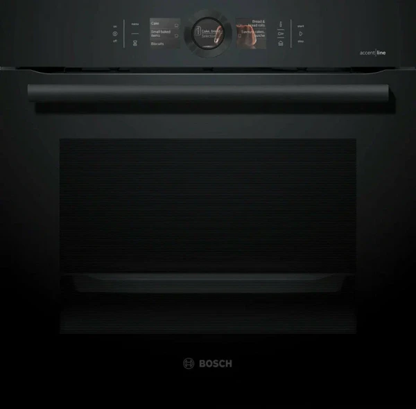 Духовой шкаф Bosch HSG856XC1 черный, Serie 8, 16 режимов, EcoClean, переключатель Control Ring, телескопические направляющие