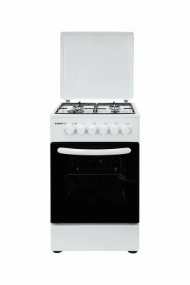 Кухонная плита Kraft KF-FSK5302EW, комбинированная, эмалированная, 4 газовые конфорки, электрическая духовка, 58 л