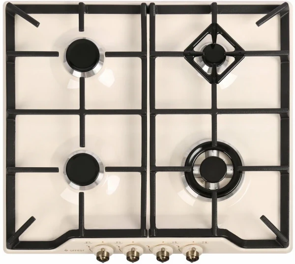 Варочная поверхность Gefest ПВГ 1212-02 K55, газовая, конфорок - 4 шт, решетки - чугун, панель - эмалированная сталь, электроподжиг, газ-контроль, белый 