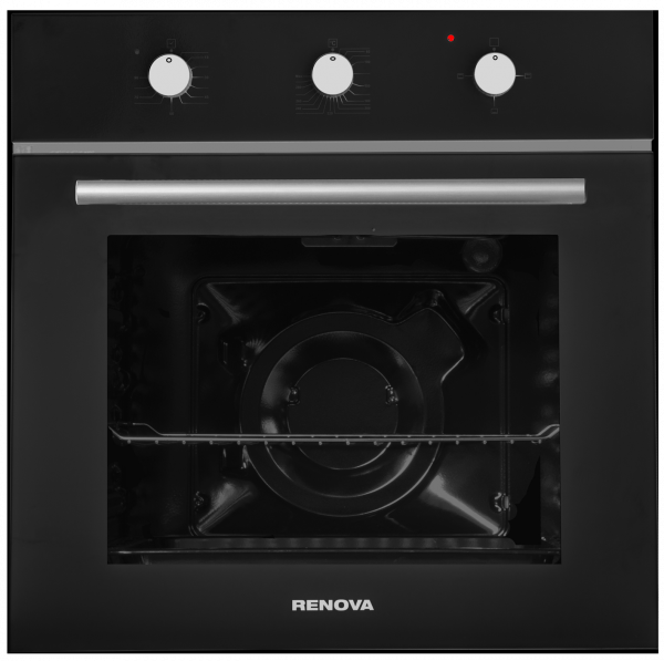 Электрический духовой шкаф RENOVA O90-3BS1, чёрная, 90 л, эмаль легкой очистки, 3 режимы, поворотный механизм