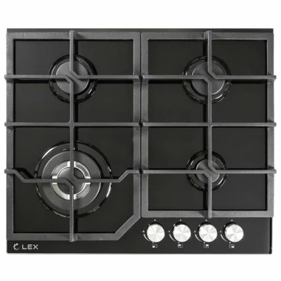 Варочная панель LEX GVG 640-1 BL, 4 конфорки, чёрная, электроподжиг в поворотной ручке, газ-контроль, конфорка WOK