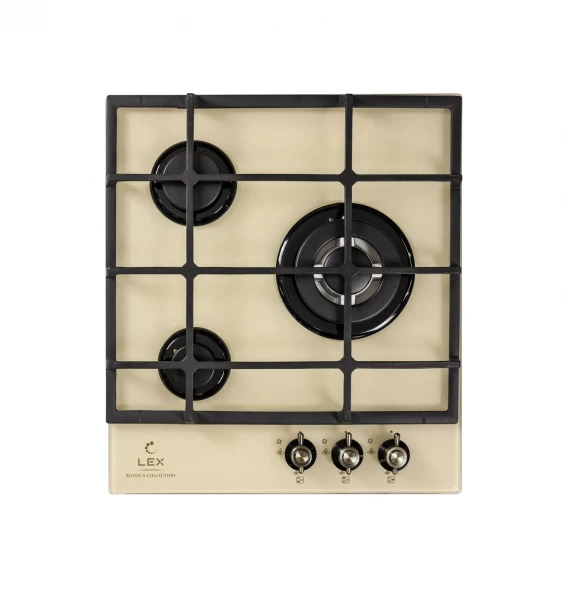 Газовая варочная панель LEX GVG 431C IV, бежевая, управление механическое, электроподжиг, чугунные решётки