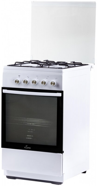 Плита Flama L FK 1412 W белый, эмалированная, 4 газовые конфорки, электрическая духовка, 50 л